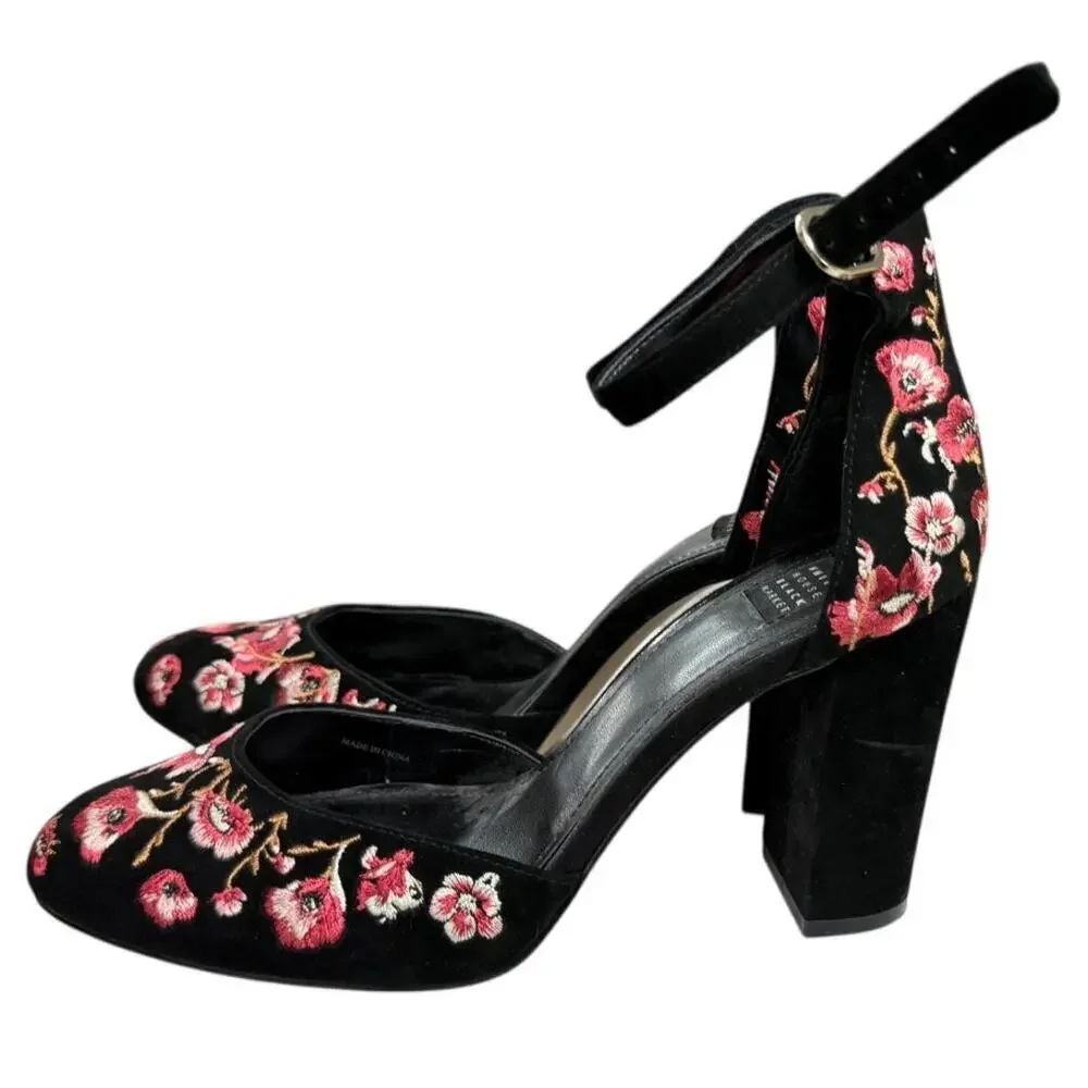 White House Black Market “Piper” Suede Embroidered Block Heel Shoes Size 7.5M - Picture 5 of 9
